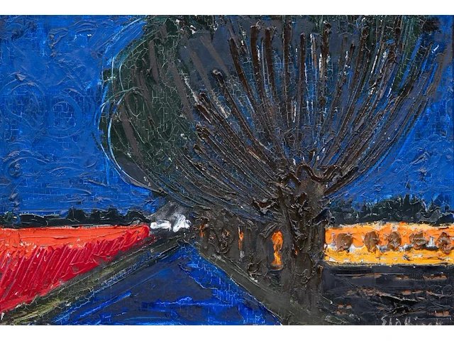 Rik slabbinck (1914-1991), landscape with pollard willows, oil on canvas 38 x 56 cm. (14.96 x 22.05 in.), frame: 51 x 68 cm. (20.07 x 26.76 in.) - afbeelding 1 van  4