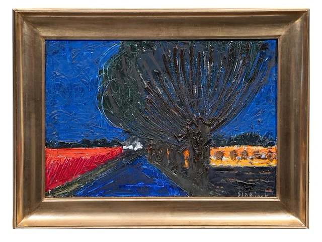 Rik slabbinck (1914-1991), landscape with pollard willows, oil on canvas 38 x 56 cm. (14.96 x 22.05 in.), frame: 51 x 68 cm. (20.07 x 26.76 in.) - afbeelding 2 van  4