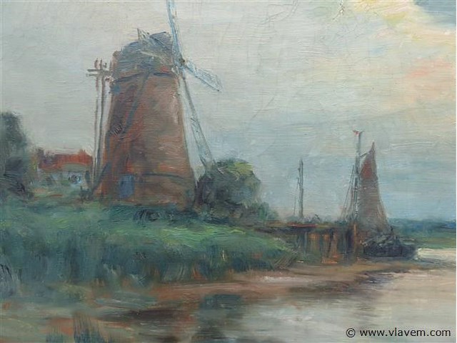 Rivierzicht met molens, olie op doek, steppe romain - afbeelding 2 van  3