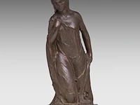 Robert van de velde (1895-1978), standing woman, patinated terracotta on a neoclassical oak column 47.5 cm. (18.69 in.), including column: 132.5 cm. (52.17 in.)