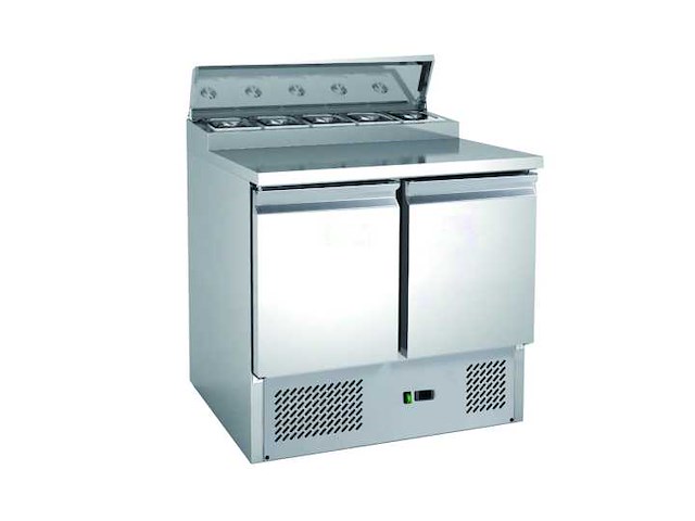 Roestvrijstalen compacte gekoelde 2-deurs roestvrijstalen schuifdaksalade - roestvrijstalen koelkast 2-deurs koelkast - gekoeld (3x) - afbeelding 1 van  2