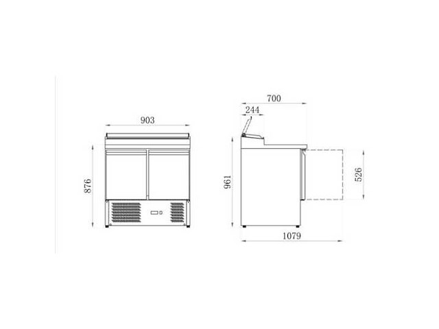 Roestvrijstalen compacte gekoelde 2-deurs roestvrijstalen schuifdaksalade - roestvrijstalen koelkast 2-deurs koelkast - gekoeld (3x) - afbeelding 2 van  2