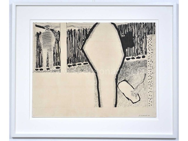 Roger raveel - de wandeling - oost-indische inkt op papier - afbeelding 1 van  6