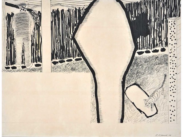 Roger raveel - de wandeling - oost-indische inkt op papier - afbeelding 2 van  6