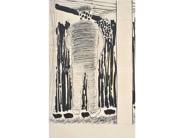 Roger raveel - de wandeling - oost-indische inkt op papier - afbeelding 6 van  6