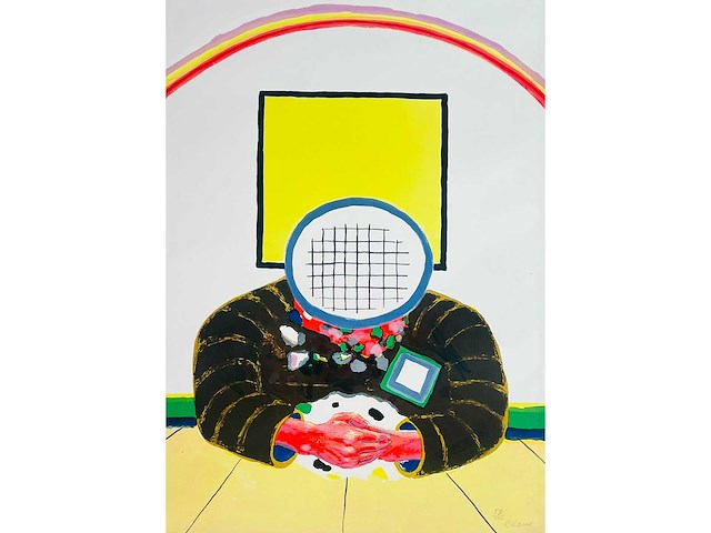 Roger raveel - dubbende man - kleurenlithografie - afbeelding 1 van  5