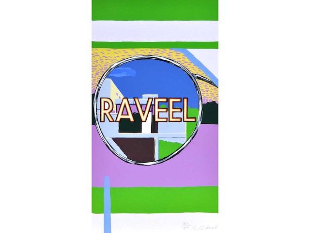 Roger raveel - even in de achteruitkijkspiegel kijken - met de hand bijgewerkte kleurenzeefdruk - afbeelding 1 van  4