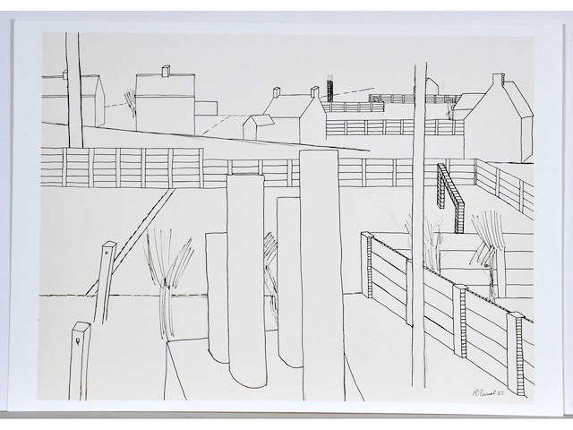 Roger raveel - grafisch panorama met doel - offset - afbeelding 1 van  2