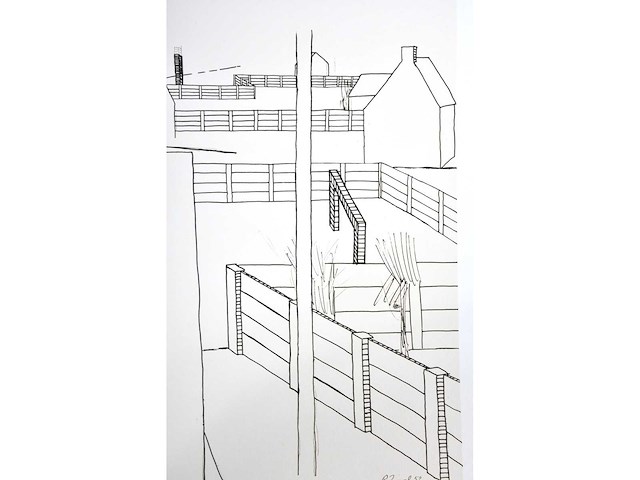 Roger raveel - grafisch panorama met doel - offset - afbeelding 1 van  5