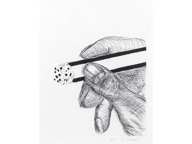 Roger raveel - hand en sigaret - ets - ingelijst - afbeelding 2 van  5