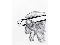 Roger raveel - hand en sigaret - ets - ingelijst - afbeelding 2 van  5