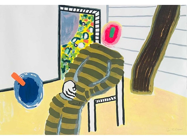 Roger raveel - man op stoel - kleurenlithografie - afbeelding 1 van  10