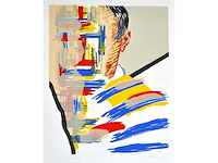 Roger raveel - zelfportret en een abstractie - houtsnede - eigen proefdruk