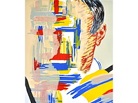 Roger raveel - zelfportret en een abstractie - houtsnede - eigen proefdruk - afbeelding 4 van  6