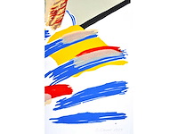 Roger raveel - zelfportret en een abstractie - houtsnede - eigen proefdruk - afbeelding 5 van  6