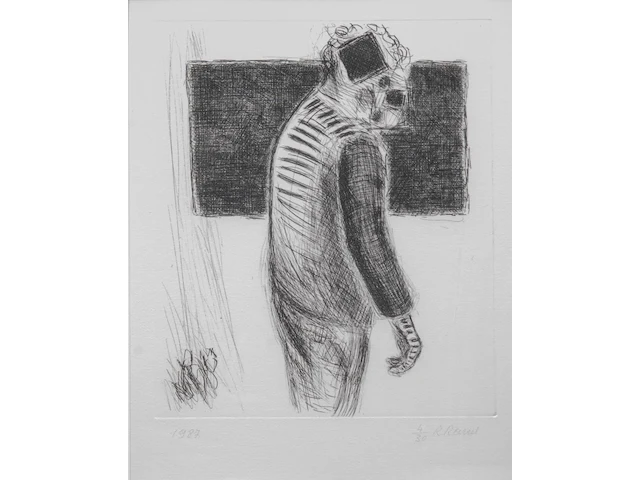 Roger raveel (1921-2013), 'een mens', 1987, etching, n° 4/30 32.5 x 27.5 cm. (12.80 x 10.83 in.), frame: 82.5 x 62.5 cm. (32.47 x 24.60 in.) - afbeelding 1 van  6