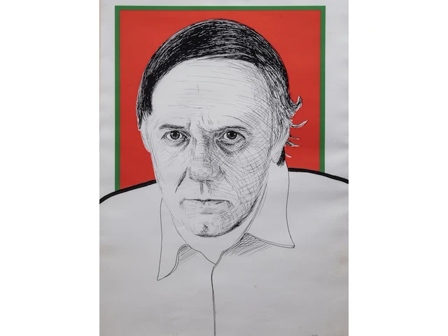 Roger raveel (1921-2013), self-portrait, lithograph, n° 199/200 74 x 54 cm. (29.12 x 21.26 in.), frame: 94 x 74 cm. (37.00 x 29.12 in.) - afbeelding 1 van  5