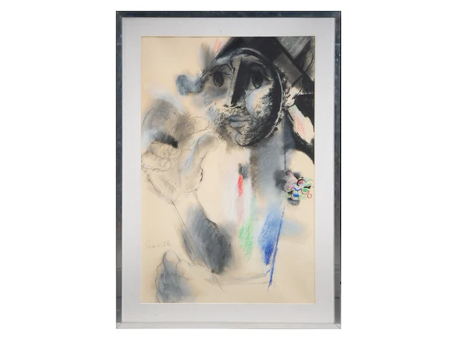 Roger somville (1923-2014), self-portrait, mixed media on paper 106 x 70 cm. (41.72 x 27.55 in.), frame: 126 x 90 cm. (49.60 x 35.42 in.) - afbeelding 2 van  5