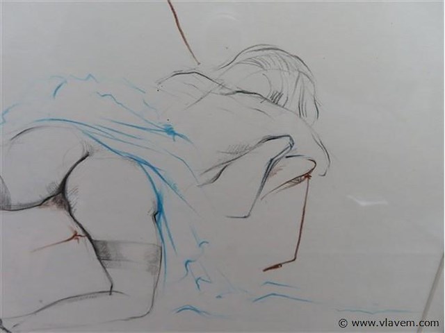 Roland fonck "naakte vrouw op bankstel" tekening - afbeelding 3 van  6