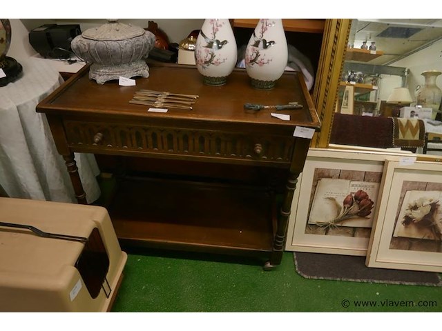 Rolwagentje met lade in hout - afbeelding 1 van  1