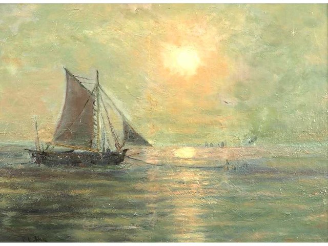 Romain steppe - marine met zeilboten - olie op doek - afbeelding 2 van  5