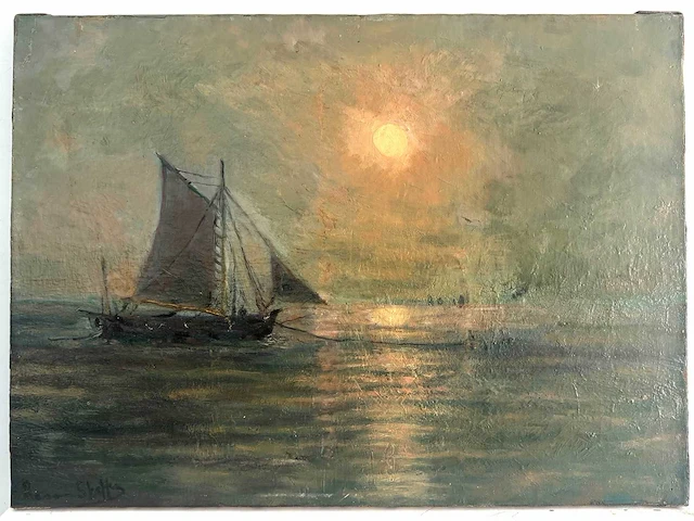 Romain steppe - marine met zeilboten - olie op doek - afbeelding 2 van  9
