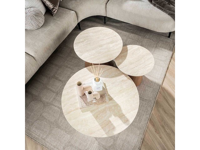Romano ronde keramische travertijn salontafel set/3 - afbeelding 2 van  5