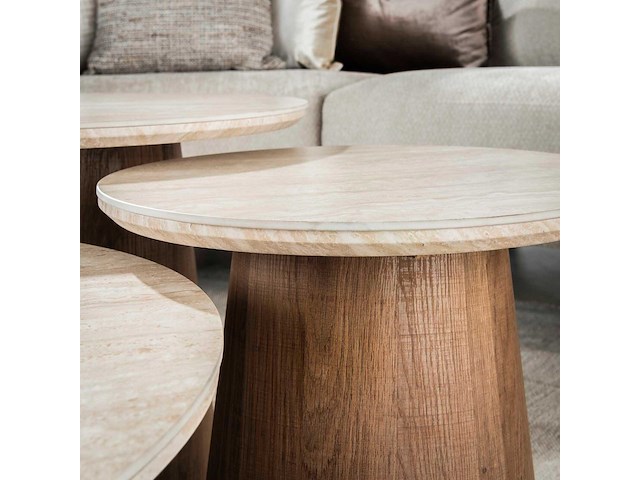 Romano ronde keramische travertijn salontafel set/3 - afbeelding 3 van  5