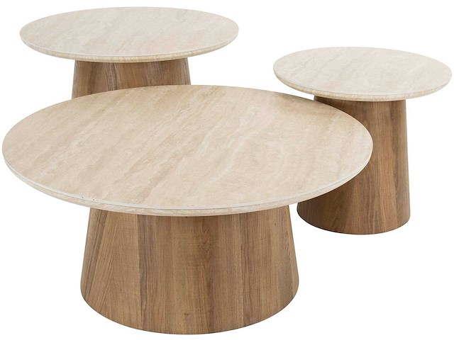 Romano ronde keramische travertijn salontafel set/3 - afbeelding 4 van  5