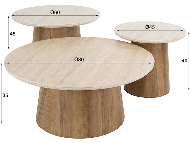 Romano ronde keramische travertijn salontafel set/3 - afbeelding 5 van  5