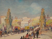 Roméo dumoulin (1883-1944), 'le pont de tolide à madrid', watercolour and pencil on paper 28 x 42 cm. (11.01 x 16.53 in.), frame: 49 x 63 cm. (19.28 x 24.80 in.)