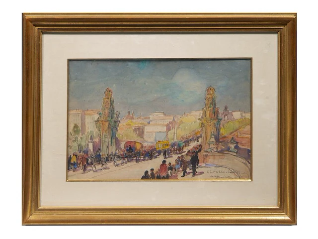 Roméo dumoulin (1883-1944), 'le pont de tolide à madrid', watercolour and pencil on paper 28 x 42 cm. (11.01 x 16.53 in.), frame: 49 x 63 cm. (19.28 x 24.80 in.) - afbeelding 2 van  5