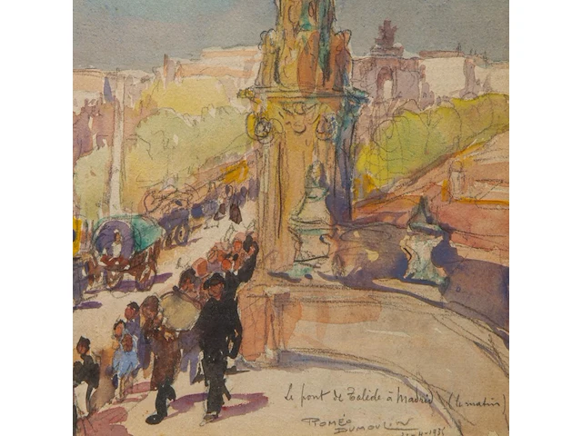 Roméo dumoulin (1883-1944), 'le pont de tolide à madrid', watercolour and pencil on paper 28 x 42 cm. (11.01 x 16.53 in.), frame: 49 x 63 cm. (19.28 x 24.80 in.) - afbeelding 5 van  5