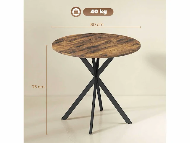 Ronde eettafel voor 2 personen met een houtachtig blad en een stalen kruisvoet - afbeelding 3 van  5