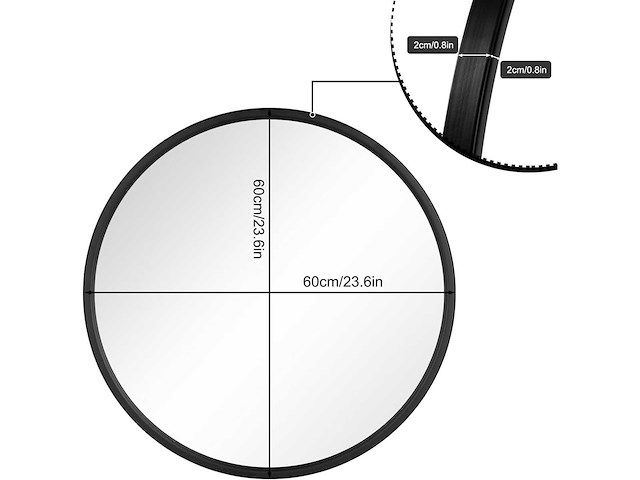 Ronde en moderne wandspiegel met een diameter van 60 cm - zwart - afbeelding 6 van  6