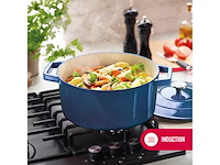 Ronde gietijzeren ovenschaal - blauw - brandt - afbeelding 3 van  7