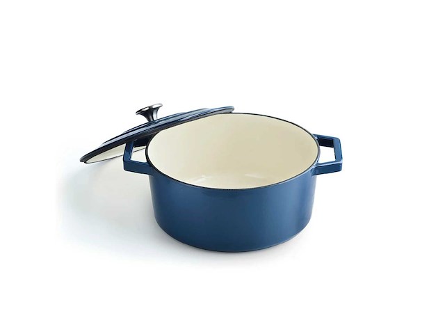 Ronde gietijzeren ovenschaal - blauw - brandt - afbeelding 4 van  7