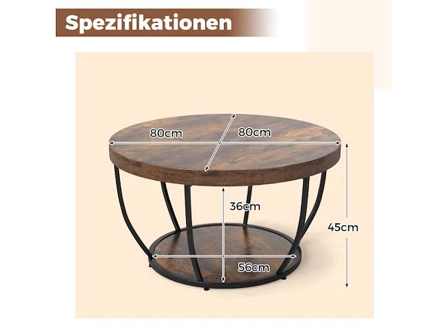 Ronde houten salontafel met 2 lagen en metalen frame - afbeelding 3 van  6