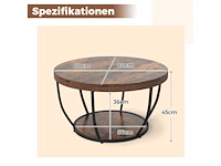 Ronde houten salontafel met 2 lagen en metalen frame - afbeelding 3 van  6