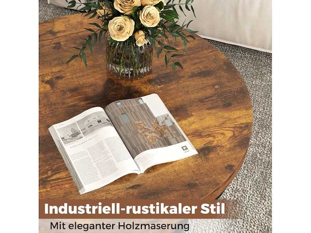 Ronde houten salontafel met 2 lagen en metalen frame - afbeelding 5 van  6