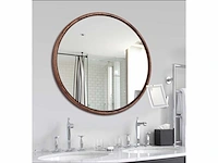 Ronde massief eikenhouten spiegel, middelgroot 61 x 61 cm, walnoothouten frame