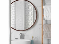 Ronde massief eikenhouten spiegel, middelgroot 61 x 61 cm, walnoothouten frame - afbeelding 2 van  4