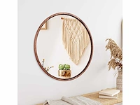 Ronde massief eikenhouten spiegel, middelgroot 61 x 61 cm, walnoothouten frame - afbeelding 3 van  4