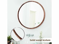 Ronde massief eikenhouten spiegel, middelgroot 61 x 61 cm, walnoothouten frame - afbeelding 4 van  4