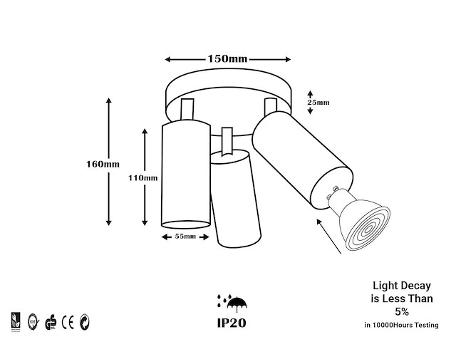 Ronde opbouwspot gu10 fitting armatuur– 3 draaibare (x4) - afbeelding 5 van  5