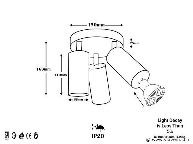 Ronde opbouwspot gu10 fitting armatuur– 3 draaibare (x6) - afbeelding 6 van  6