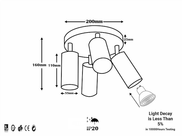 Ronde opbouwspot gu10 fitting armatuur– 4 draaibare (x6) - afbeelding 6 van  7