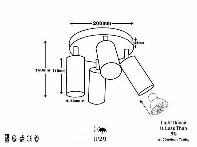 Ronde opbouwspot gu10 fitting armatuur– 4 draaibare (x6) - afbeelding 6 van  7
