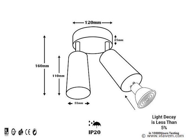 Ronde plafondlamp gu10 – 2 draaibare spots (x8) - afbeelding 4 van  4