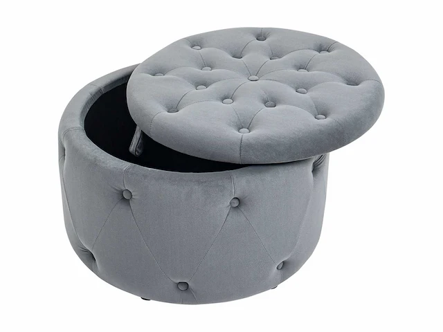Ronde poef met opbergruimte, gewatteerd ontwerp met knopen - afbeelding 2 van  4